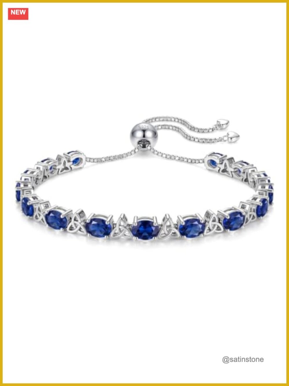 925 Sterling Silver White Gold Plated Oval Sapphire Tennis Bracelet Adjustable